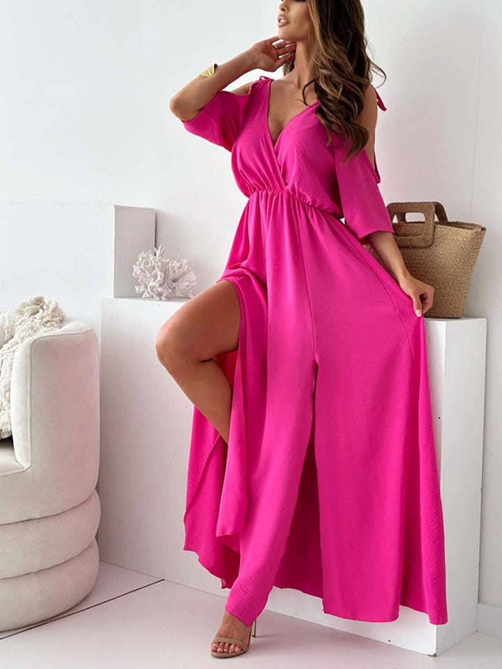 Perla – Elegantes Kleid mit V-Ausschnitt und Seitenschlitz