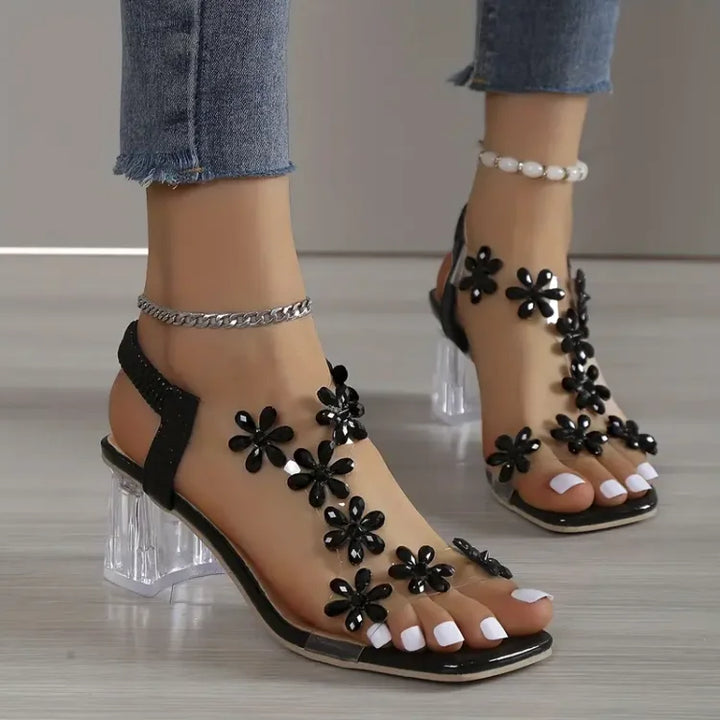 Abegail | Damen Blume Strass Absatz Sandalen