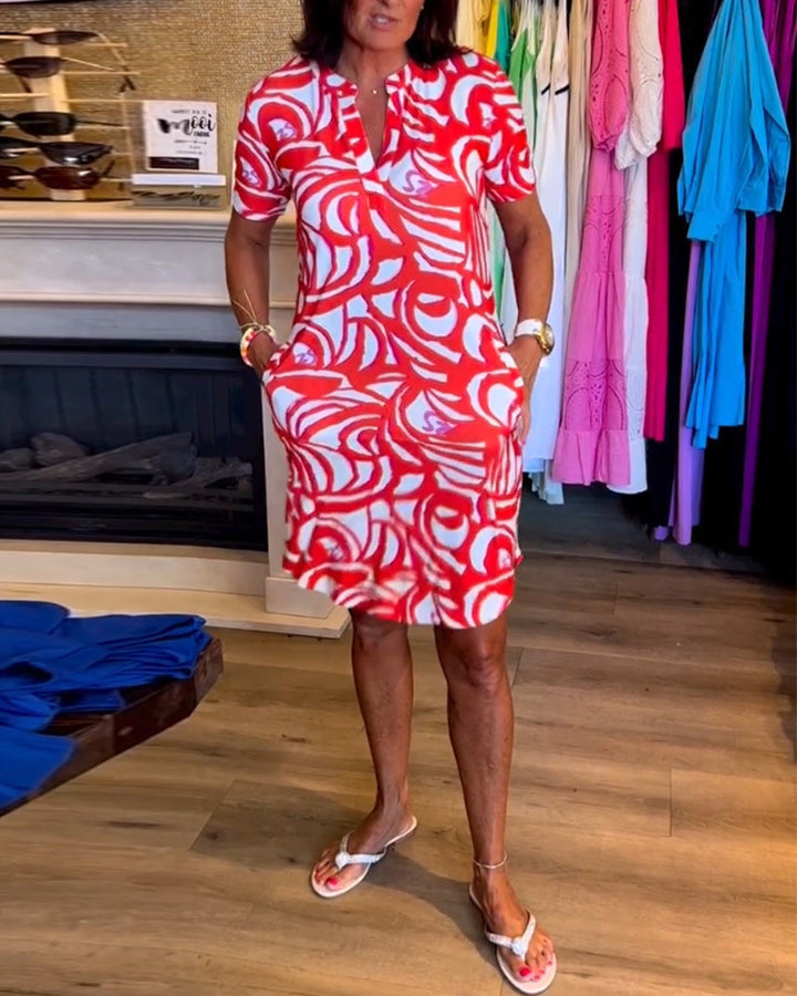 Alyana | BEDRUCKTES KLEID MIT V-AUSSCHNITT