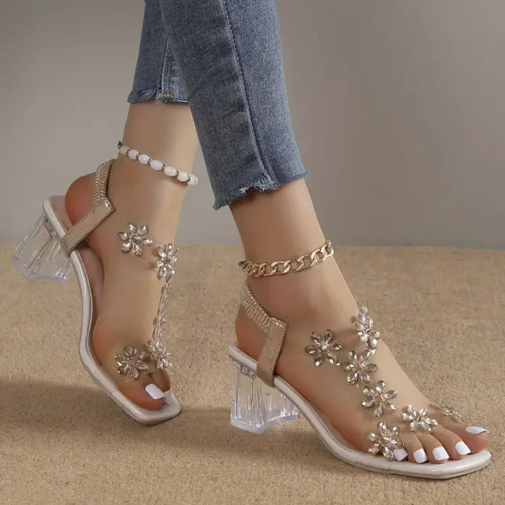 Abegail | Damen Blume Strass Absatz Sandalen