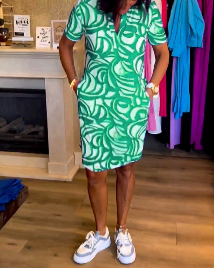 Alyana | BEDRUCKTES KLEID MIT V-AUSSCHNITT