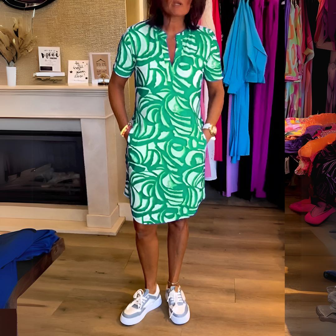 Alyana | BEDRUCKTES KLEID MIT V-AUSSCHNITT