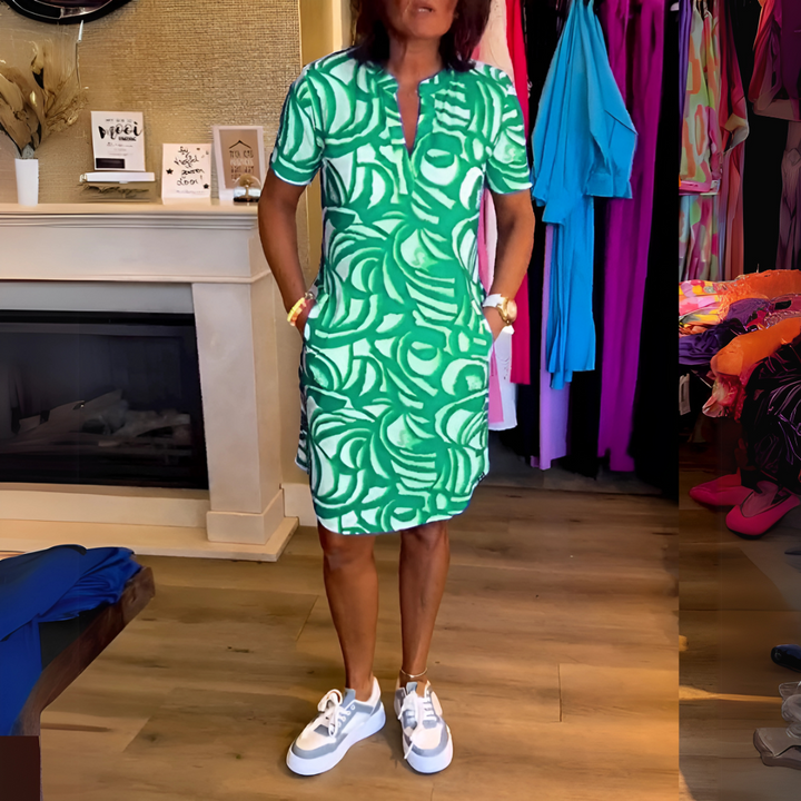 Alyana | BEDRUCKTES KLEID MIT V-AUSSCHNITT