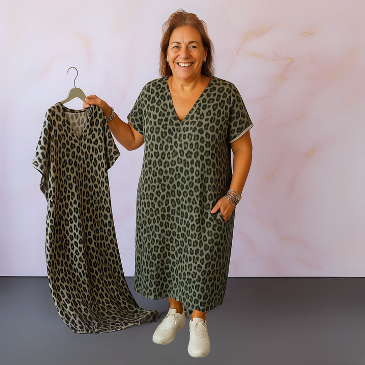 Ninang™ | Kleid mit Pantherprint und V-Ausschnitt
