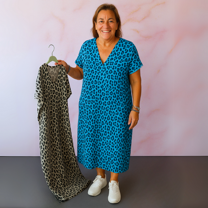 Ninang™ | Kleid mit Pantherprint und V-Ausschnitt