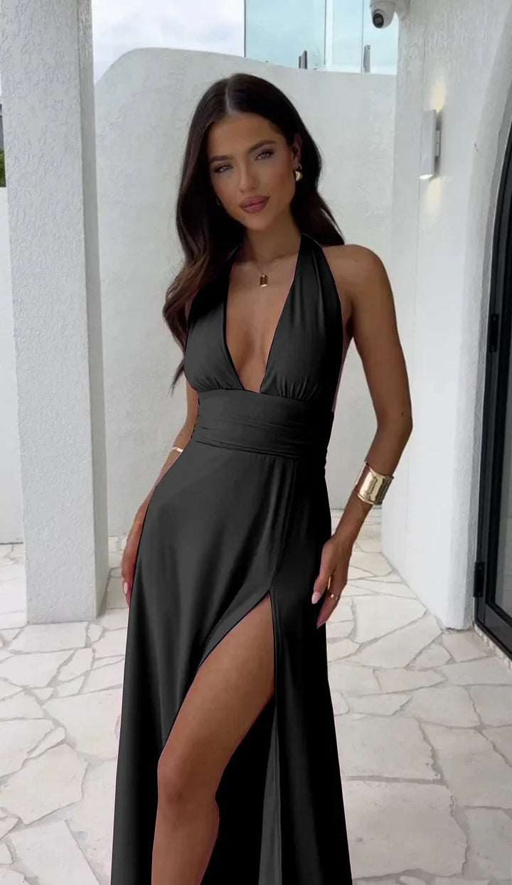 Madison | Sexy tiefes V-Ausschnitt-Split-Solid-Farben-Kleid