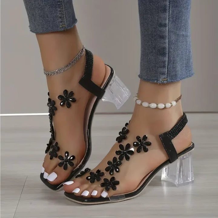 Abegail | Damen Blume Strass Absatz Sandalen