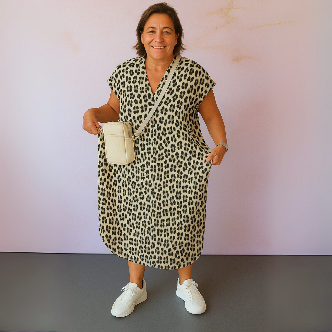 Ninang™ | Kleid mit Pantherprint und V-Ausschnitt