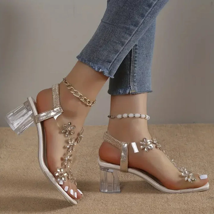 Abegail | Damen Blume Strass Absatz Sandalen