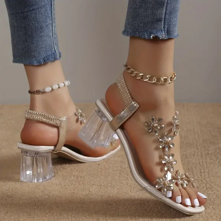Abegail | Damen Blume Strass Absatz Sandalen