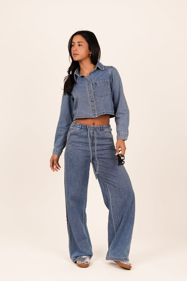 Virginia Gekürzte Jeansjacke blau