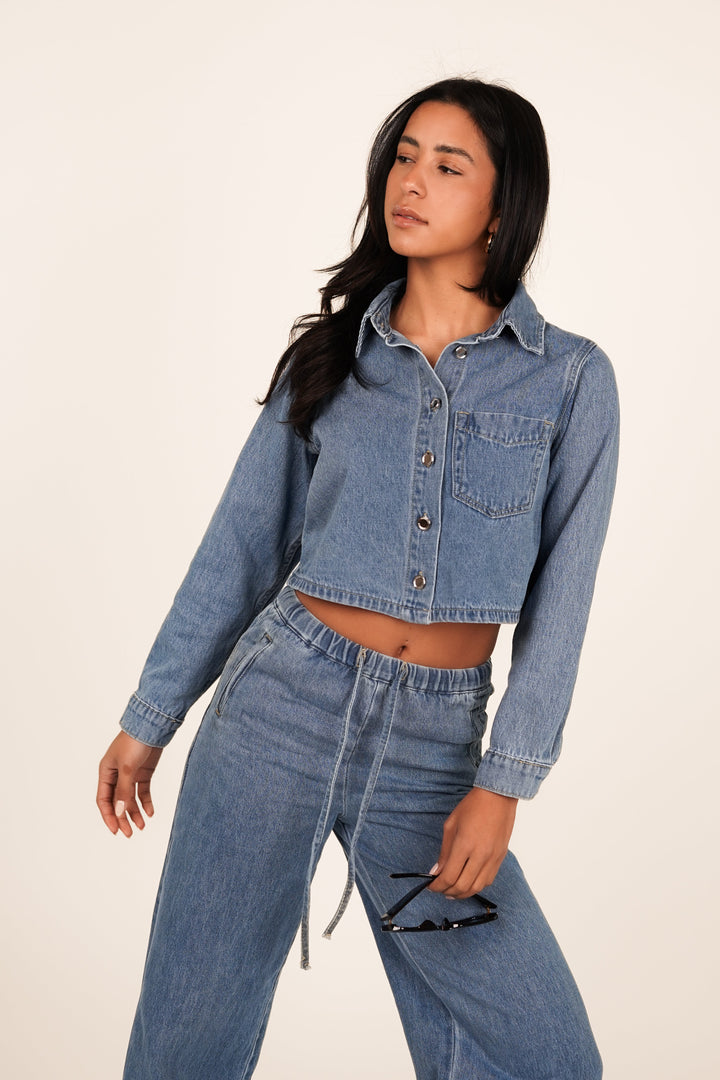 Virginia Gekürzte Jeansjacke blau