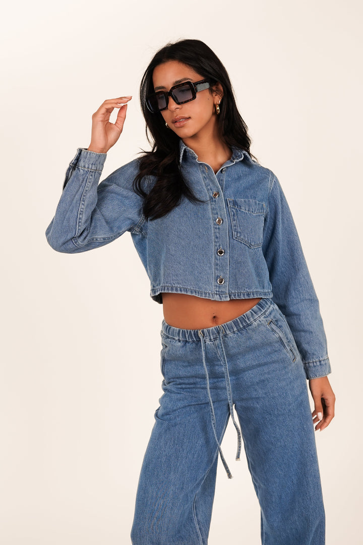 Virginia Gekürzte Jeansjacke blau
