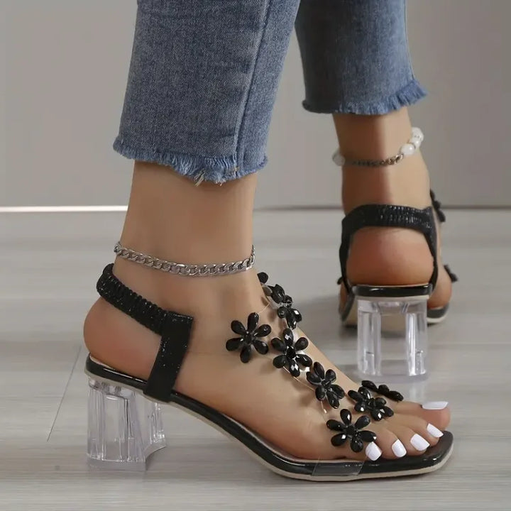 Abegail | Damen Blume Strass Absatz Sandalen