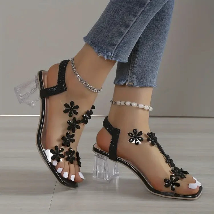 Abegail | Damen Blume Strass Absatz Sandalen