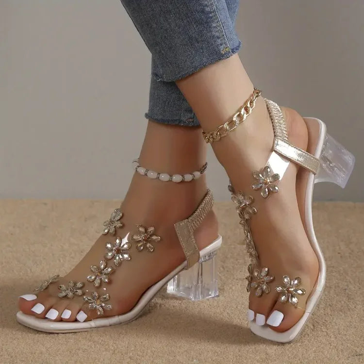 Abegail | Damen Blume Strass Absatz Sandalen
