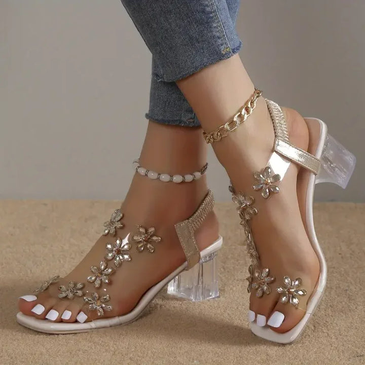 Abegail | Damen Blume Strass Absatz Sandalen