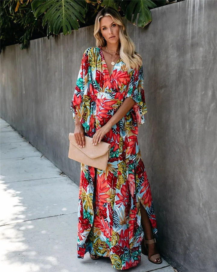Tel - Sommerliches, lockeres Kimono-Maxikleid