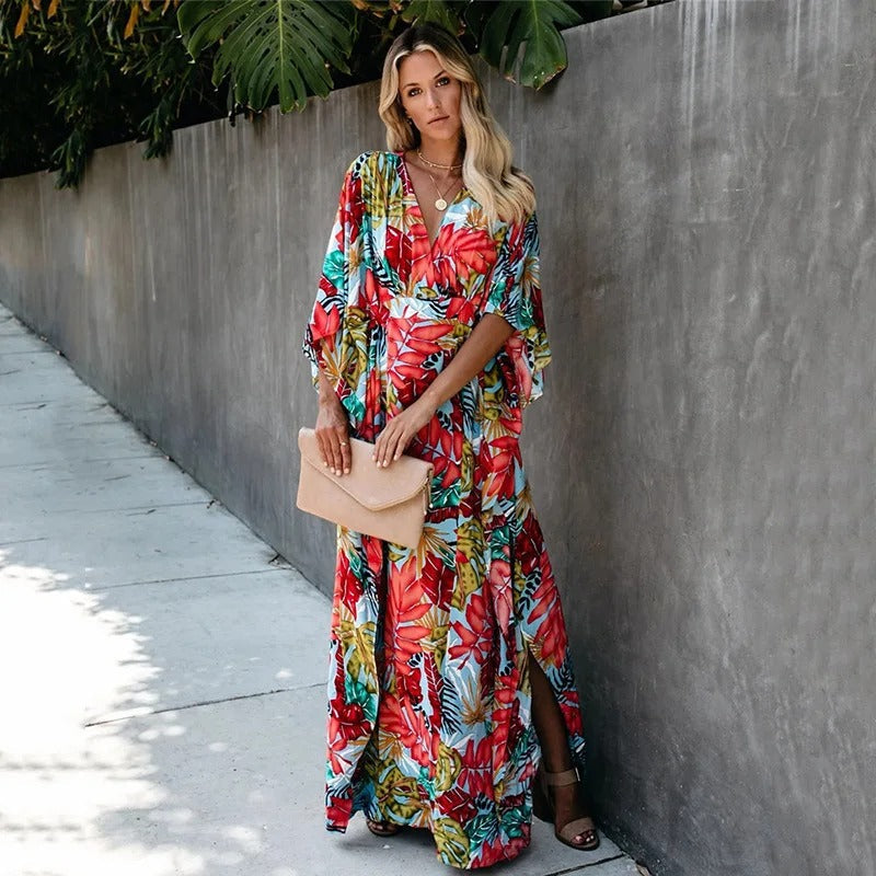 Tel - Sommerliches, lockeres Kimono-Maxikleid