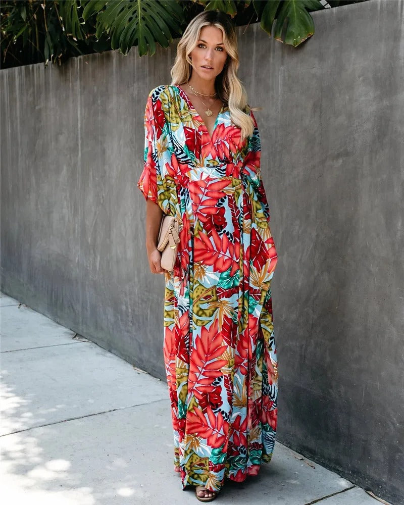 Tel - Sommerliches, lockeres Kimono-Maxikleid
