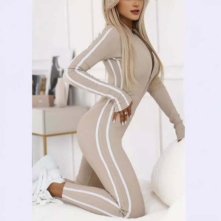 Carlyn Damen Sportlicher Zip-Up Langarm-Jumpsuit