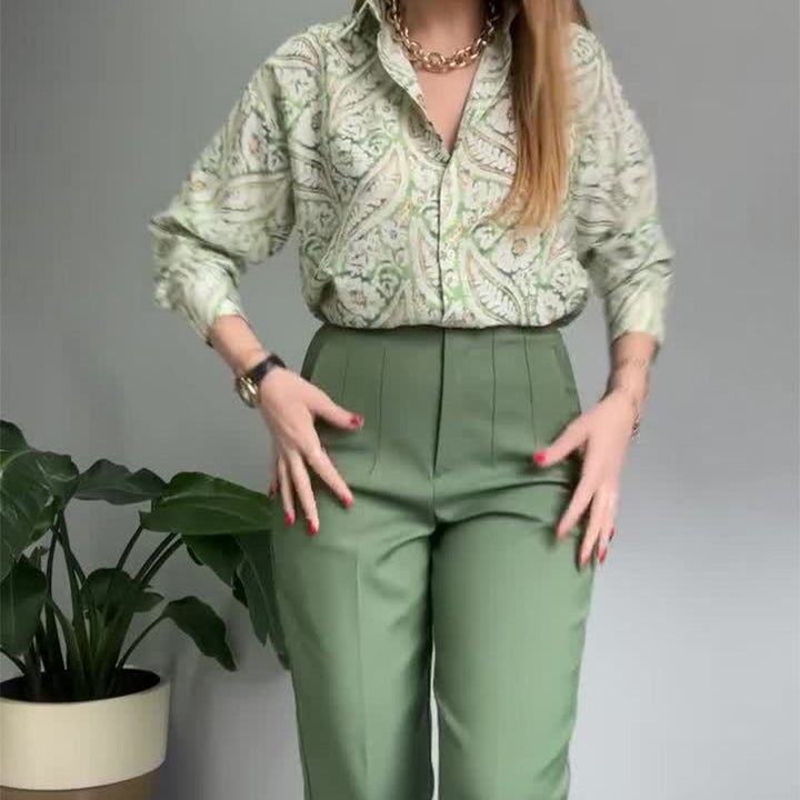 Almira 2-teiliges Set aus bedrucktem Hemd und Hose für Damen mit Knöpfen